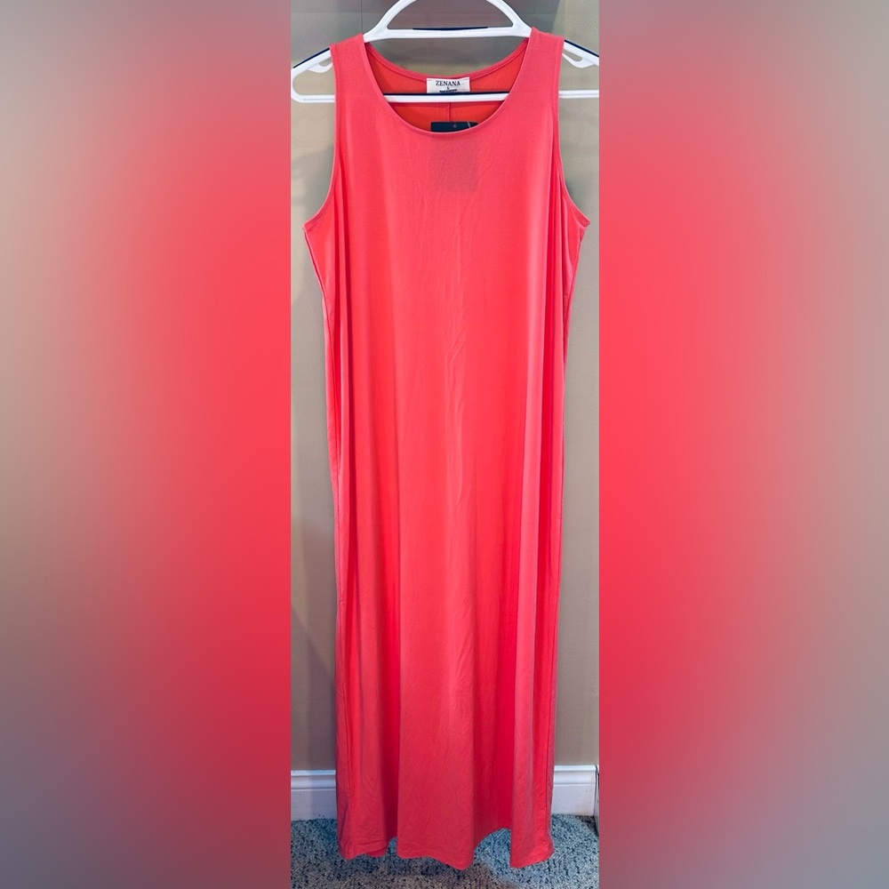 Zenana maxi dress, sleeveless, new with tags, Large, buttery soft, coral/pink
